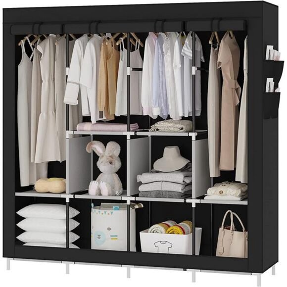 Portable Large Wardrobes Organizer with 6 Storage Shelves, Black - Picture 1 of 6